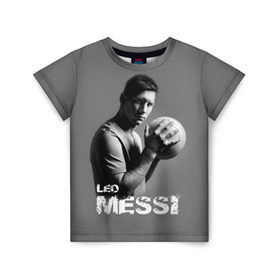 Детская футболка 3D с принтом Leo Messi в городе Новоалтайск, 100% гипоаллергенный полиэфир | прямой крой, круглый вырез горловины, длина до линии бедер, чуть спущенное плечо, ткань немного тянется | Тематика изображения на принте: barcelona | spanish | аргентина | барселона | испания | лео | месси | мяч | футбол | футболист