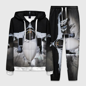 Мужской костюм 3D с принтом Истребитель в городе Новоалтайск, 100% полиэстер | Манжеты и пояс оформлены тканевой резинкой, двухслойный капюшон со шнурком для регулировки, карманы спереди | самолет