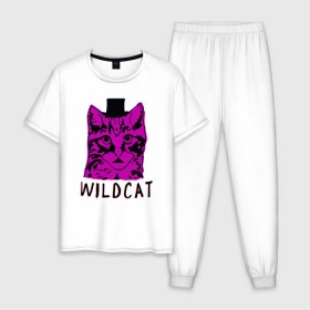Мужская пижама хлопок с принтом wildcat в городе Новоалтайск, 100% хлопок | брюки и футболка прямого кроя, без карманов, на брюках мягкая резинка на поясе и по низу штанин
 | cat | gta | gtaonline | wildcat | кот