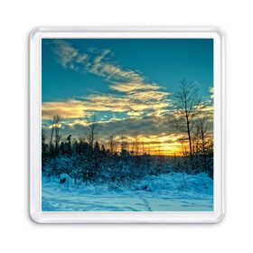 Магнит 55*55 с принтом Winter sunset в городе Новоалтайск, Пластик | Размер: 65*65 мм; Размер печати: 55*55 мм | закат | лес зима | пейзаж