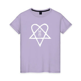 Женская футболка хлопок с принтом HIM. Heartagram (белая) в городе Новоалтайск, 100% хлопок | прямой крой, круглый вырез горловины, длина до линии бедер, слегка спущенное плечо | heartagram | him | love metal | ville valo | вилле вало | хим