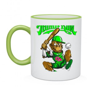 Кружка двухцветная с принтом Бейсболист в городе Новоалтайск, керамика | объем — 330 мл, диаметр — 80 мм. Цветная ручка и кайма сверху, в некоторых цветах — вся внутренняя часть | Тематика изображения на принте: 