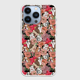 Чехол для iPhone 13 Pro с принтом Dogs and flowers в городе Новоалтайск,  |  | Тематика изображения на принте: boxer | cute | dog | flower | flowers | love | lovely | summer | боксер | бульдог | летний | лето | пес | пионы | собака | собачка | цветочный | цветы
