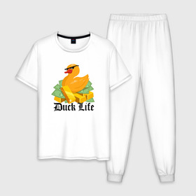 Мужская пижама хлопок с принтом Duck Life в городе Новоалтайск, 100% хлопок | брюки и футболка прямого кроя, без карманов, на брюках мягкая резинка на поясе и по низу штанин
 | duck | ducklife | life | thuglife | утка | уточка