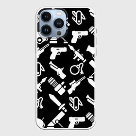 Чехол для iPhone 13 Pro Max с принтом Оружие черный микс в городе Новоалтайск,  |  | Тематика изображения на принте: граната | гранатомет | детские | детям | иконки | камуфляж | меч | микс | мина | много | мушкет | оружие | пистолет | пулемет | пушка | рпг | силуэт | символ | снайперская винтовка | швейцарский нож