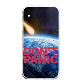 Чехол для iPhone XS Max матовый с принтом Без паники метеорит в городе Новоалтайск, Силикон | Область печати: задняя сторона чехла, без боковых панелей | do not panic | dont panic | апокалипсис | без паники | взрыв | гибель | земля | классная | комета | конец света | космос | крутая | метеорит | не надо | прикол | прикольная надпись | ужас