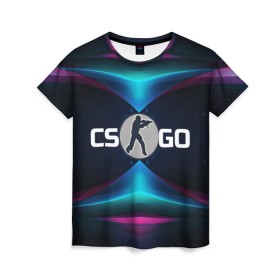 Женская футболка 3D с принтом CS GO абстракция в городе Новоалтайск, 100% полиэфир ( синтетическое хлопкоподобное полотно) | прямой крой, круглый вырез горловины, длина до линии бедер | cs go | абстракция | бирюзовые | войнушка | геометрия | игра | контер страйк | контра | красные | линии | логотип | надпись | онлайн | розовые | стрелялка | террористы | углы | узор | шутер