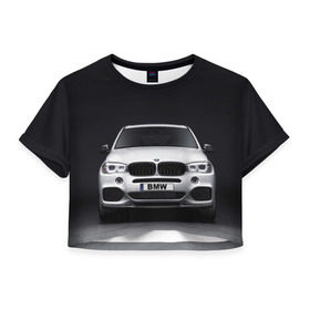 Женская футболка 3D укороченная с принтом BMW X5 в городе Новоалтайск, 100% полиэстер | круглая горловина, длина футболки до линии талии, рукава с отворотами | bmw | x3 x4 x5 x6 x7 x8 | авто | автомобиль | блатная | бмв | бумер | бэха | иномарка | концерн | красивая | крутая | марка немецкая | машина | пацанский таз | прикольная | тачила | тачка