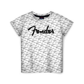 Детская футболка 3D с принтом Fender в городе Новоалтайск, 100% гипоаллергенный полиэфир | прямой крой, круглый вырез горловины, длина до линии бедер, чуть спущенное плечо, ткань немного тянется | Тематика изображения на принте: fender | gibson | guitar | ibanez | music | rock | гитара | музыка | рок