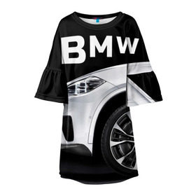Детское платье 3D с принтом BMW белая в городе Новоалтайск, 100% полиэстер | прямой силуэт, чуть расширенный к низу. Круглая горловина, на рукавах — воланы | bmw | x3 x4 x5 x6 x7 x8 | авто | автомобиль | блатная | бмв | бумер | бэха | иномарка | концерн | красивая | крутая | марка немецкая | машина | пацанский таз | прикольная | тачила | тачка