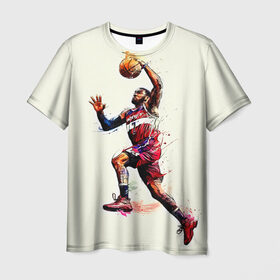 Мужская футболка 3D с принтом John Wall в городе Новоалтайск, 100% полиэфир | прямой крой, круглый вырез горловины, длина до линии бедер | john wall | nba | sport | washington | wizards | арт | баскетбол | баскетболист | джон уолл | игрок | картинка | краски | прикольные | рисунок | спорт | цветные | яркие