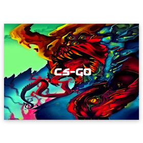 Поздравительная открытка с принтом CS GO-Hyper beast в городе Новоалтайск, 100% бумага | плотность бумаги 280 г/м2, матовая, на обратной стороне линовка и место для марки
 | Тематика изображения на принте: hyper beast | кс го | скоростной зверь