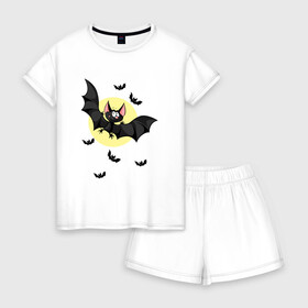 Женская пижама с шортиками хлопок с принтом Мышка в городе Новоалтайск, 100% хлопок | футболка прямого кроя, шорты свободные с широкой мягкой резинкой | вампир | дракула | лето | луна | монстр | мышка | мышь