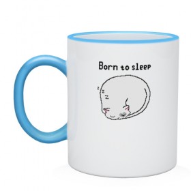 Кружка двухцветная с принтом Born to sleep в городе Новоалтайск, керамика | объем — 330 мл, диаметр — 80 мм. Цветная ручка и кайма сверху, в некоторых цветах — вся внутренняя часть | pixelart | коты | пиксельарт | рожденный спать | сон