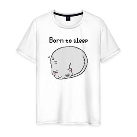 Мужская футболка хлопок с принтом Born to sleep в городе Новоалтайск, 100% хлопок | прямой крой, круглый вырез горловины, длина до линии бедер, слегка спущенное плечо. | Тематика изображения на принте: pixelart | коты | пиксельарт | рожденный спать | сон