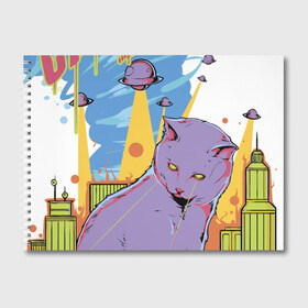 Альбом для рисования с принтом Catzilla в городе Новоалтайск, 100% бумага
 | матовая бумага, плотность 200 мг. | годзилла | город | кот | кошка | монстр | нло