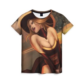 Женская футболка 3D с принтом Lina / Dota 2 / Лина в городе Новоалтайск, 100% полиэфир ( синтетическое хлопкоподобное полотно) | прямой крой, круглый вырез горловины, длина до линии бедер | axe | major | phantom | акс | жук | игра | керри | персонаж | планета | рики | рикки | сикер | синий | фантомка