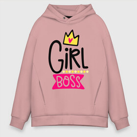 Мужское худи Oversize хлопок с принтом Girl Boss в городе Новоалтайск, френч-терри — 70% хлопок, 30% полиэстер. Мягкий теплый начес внутри —100% хлопок | боковые карманы, эластичные манжеты и нижняя кромка, капюшон на магнитной кнопке | девочка | девчачья