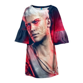 Детское платье 3D с принтом DmC: Devil May Cry в городе Новоалтайск, 100% полиэстер | прямой силуэт, чуть расширенный к низу. Круглая горловина, на рукавах — воланы | Тематика изображения на принте: dante | данте