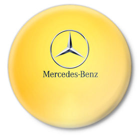 Значок с принтом Yellow Benz в городе Новоалтайск,  металл | круглая форма, металлическая застежка в виде булавки | Тематика изображения на принте: car | mercedes | авто | мерседес