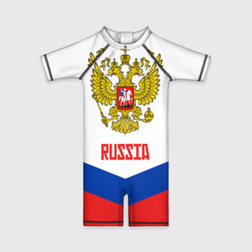 Детский купальный костюм 3D с принтом RUSSIA HOCKEY в городе Новоалтайск, Полиэстер 85%, Спандекс 15% | застежка на молнии на спине | 2015 | 2016 | 2017 | hockey | hokey | ru | russia | russian | team | герб | россии | россия | ру | сборная | состав | хоккей | чм | чм2017