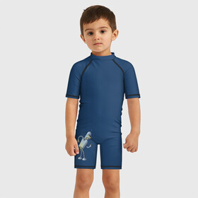 Детский купальный костюм 3D с принтом bender F в городе Новоалтайск, Полиэстер 85%, Спандекс 15% | застежка на молнии на спине | bender | futurama | planet express | бендер | блестящий | робот | футурама