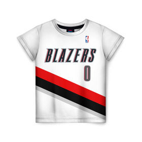 Детская футболка 3D с принтом Форма Portland Trail Blazers белая в городе Новоалтайск, 100% гипоаллергенный полиэфир | прямой крой, круглый вырез горловины, длина до линии бедер, чуть спущенное плечо, ткань немного тянется | nba