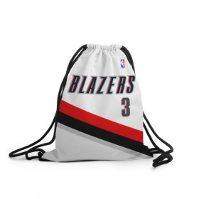 Рюкзак-мешок 3D с принтом Форма Portland Trail Blazers белая в городе Новоалтайск, 100% полиэстер | плотность ткани — 200 г/м2, размер — 35 х 45 см; лямки — толстые шнурки, застежка на шнуровке, без карманов и подкладки | nba