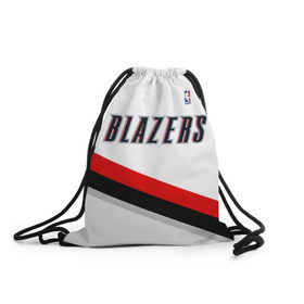 Рюкзак-мешок 3D с принтом Форма Portland Trail Blazers белая в городе Новоалтайск, 100% полиэстер | плотность ткани — 200 г/м2, размер — 35 х 45 см; лямки — толстые шнурки, застежка на шнуровке, без карманов и подкладки | nba
