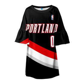 Детское платье 3D с принтом Форма Portland Trail Blazers чёрная в городе Новоалтайск, 100% полиэстер | прямой силуэт, чуть расширенный к низу. Круглая горловина, на рукавах — воланы | nba