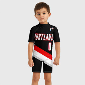 Детский купальный костюм 3D с принтом Форма Portland Trail Blazers чёрная в городе Новоалтайск, Полиэстер 85%, Спандекс 15% | застежка на молнии на спине | nba