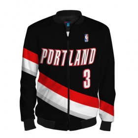 Мужской бомбер 3D с принтом Форма Portland Trail Blazers чёрная в городе Новоалтайск, 100% полиэстер | застегивается на молнию, по бокам два кармана без застежек, по низу бомбера и на воротнике - эластичная резинка | nba