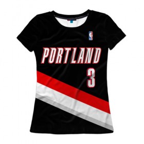 Женская футболка 3D с принтом Форма Portland Trail Blazers чёрная в городе Новоалтайск, 100% полиэфир ( синтетическое хлопкоподобное полотно) | прямой крой, круглый вырез горловины, длина до линии бедер | nba