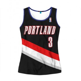 Женская майка 3D с принтом Форма Portland Trail Blazers чёрная в городе Новоалтайск, 100% полиэстер | круглая горловина, прямой силуэт, длина до линии бедра | nba