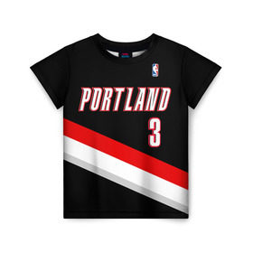 Детская футболка 3D с принтом Форма Portland Trail Blazers чёрная в городе Новоалтайск, 100% гипоаллергенный полиэфир | прямой крой, круглый вырез горловины, длина до линии бедер, чуть спущенное плечо, ткань немного тянется | nba