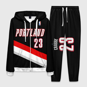 Мужской костюм 3D с принтом Форма Portland Trail Blazers чёрная в городе Новоалтайск, 100% полиэстер | Манжеты и пояс оформлены тканевой резинкой, двухслойный капюшон со шнурком для регулировки, карманы спереди | nba