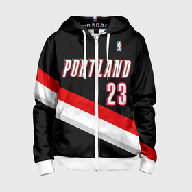Детская толстовка 3D на молнии с принтом Форма Portland Trail Blazers чёрная в городе Новоалтайск, 100% полиэстер |  манжеты и пояс оформлены широкой мягкой резинкой, двухслойный капюшон со шнурком для регулировки, спереди карманы и застежка-молния
 | nba