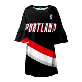 Детское платье 3D с принтом Форма Portland Trail Blazers чёрная в городе Новоалтайск, 100% полиэстер | прямой силуэт, чуть расширенный к низу. Круглая горловина, на рукавах — воланы | nba
