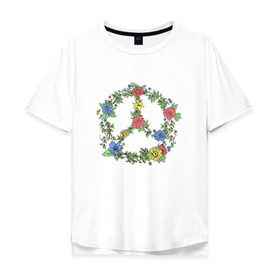 Мужская футболка хлопок Oversize с принтом peace flowers в городе Новоалтайск, 100% хлопок | свободный крой, круглый ворот, “спинка” длиннее передней части | Тематика изображения на принте: flowers | peace | мир | цветы