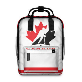 Женский рюкзак 3D с принтом TEAM CANADA в городе Новоалтайск, 100% полиэстер | лямки с регулируемой длиной, сверху ручки, чтобы рюкзак нести как сумку. Основное отделение закрывается на молнию, как и внешний карман. Внутри два дополнительных кармана, один из которых закрывается на молнию. По бокам два дополнительных кармашка, куда поместится маленькая бутылочка
 | 2017 | canada | team | teamcanada | канада | мира | россия | хоккей | чемпионат | чм2017