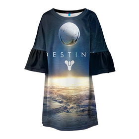Детское платье 3D с принтом Destiny 11 в городе Новоалтайск, 100% полиэстер | прямой силуэт, чуть расширенный к низу. Круглая горловина, на рукавах — воланы | destiny | дестени | дэстэни | космос