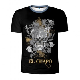 Мужская футболка 3D спортивная с принтом El Chapo в городе Новоалтайск, 100% полиэстер с улучшенными характеристиками | приталенный силуэт, круглая горловина, широкие плечи, сужается к линии бедра | el chapo | глаза | скелет | тату | цветы | череп
