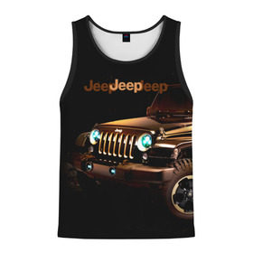 Мужская майка 3D с принтом Jeep в городе Новоалтайск, 100% полиэстер | круглая горловина, приталенный силуэт, длина до линии бедра. Пройма и горловина окантованы тонкой бейкой | Тематика изображения на принте: brand | car | chrysler | jeep | logo | usa | автомобиль | джип | крайслер | логотип | марка | сша