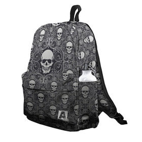 Рюкзак 3D с принтом Black Milk - Skulls - Черепа в городе Новоалтайск, 100% полиэстер | лямки с регулируемой длиной, сверху петелька, чтобы рюкзак можно было повесить на вешалку. Основное отделение закрывается на молнию, как и внешний карман. Внутри два дополнительных кармана, один из которых закрывается на молнию. По бокам два дополнительных кармашка | black milk | metall | pattern | rock | skulls | патерн | узор | череп | черепа | черная