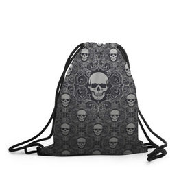 Рюкзак-мешок 3D с принтом Black Milk - Skulls - Черепа в городе Новоалтайск, 100% полиэстер | плотность ткани — 200 г/м2, размер — 35 х 45 см; лямки — толстые шнурки, застежка на шнуровке, без карманов и подкладки | black milk | metall | pattern | rock | skulls | патерн | узор | череп | черепа | черная
