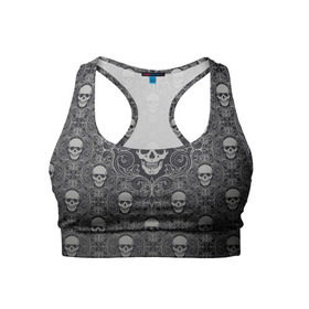 Женский спортивный топ 3D с принтом Black Milk - Skulls - Черепа в городе Новоалтайск, 82% полиэстер, 18% спандекс Ткань безопасна для здоровья, позволяет коже дышать, не мнется и не растягивается |  | black milk | metall | pattern | rock | skulls | патерн | узор | череп | черепа | черная