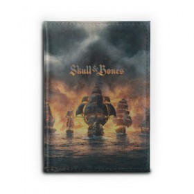 Обложка для автодокументов с принтом Skull and Bones в городе Новоалтайск, натуральная кожа |  размер 19,9*13 см; внутри 4 больших “конверта” для документов и один маленький отдел — туда идеально встанут права | игра | корабль | кости | море | огонь | пират | пламя | череп