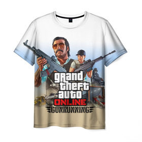 Мужская футболка 3D с принтом GTA Online: GUNRUNNING в городе Новоалтайск, 100% полиэфир | прямой крой, круглый вырез горловины, длина до линии бедер | auto | grand | gta | gta5 | rockstar | theft | гта | рокстар