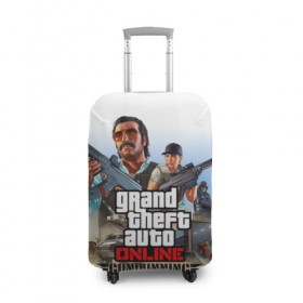 Чехол для чемодана 3D с принтом GTA Online: GUNRUNNING в городе Новоалтайск, 86% полиэфир, 14% спандекс | двустороннее нанесение принта, прорези для ручек и колес | auto | grand | gta | gta5 | rockstar | theft | гта | рокстар