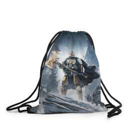 Рюкзак-мешок 3D с принтом Rise of Iron в городе Новоалтайск, 100% полиэстер | плотность ткани — 200 г/м2, размер — 35 х 45 см; лямки — толстые шнурки, застежка на шнуровке, без карманов и подкладки | Тематика изображения на принте: destiny | destiny 2 | дестени | космос